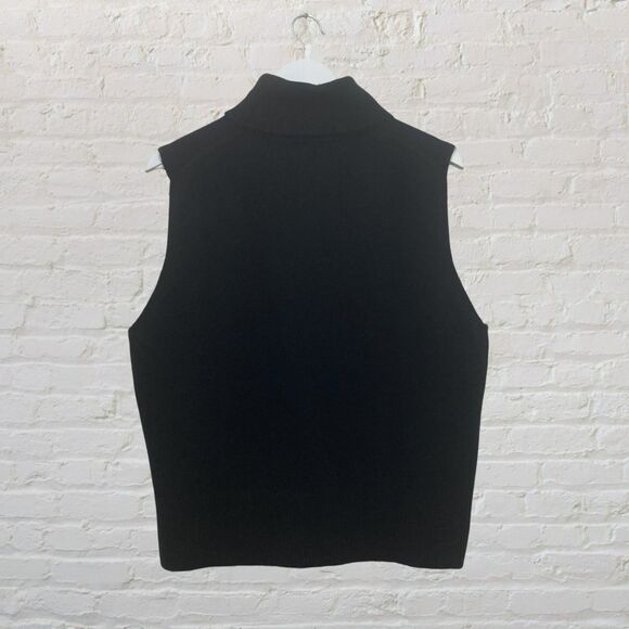 Talbots Sleeveless Turtleneck Sweater XL Black Wool Blend Ribbed Knit - Picture 3 of 11